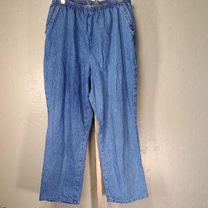 Chic Denim Blue Wide Leg Women's Jeans Elastic Waist 14 Petite 100% Cotton